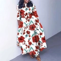 Detail of elegant white dress with vibrant red floral print and adjustable waist tie - White with Red Floral