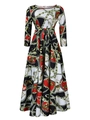 Detail of elegant chain and coin pattern print on a long sleeve vintage A-line dress - Chains