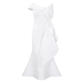 Close-up of elegant white mermaid dress with oversized bow detail and sleek silhouette - S / White