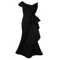 Elegant black one-shoulder evening dress with a large waist bow and asymmetric skirt - S / Black