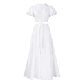 Detalle del conjunto blanco de dos piezas con top de cordones y falda larga a capas - S / Blanco