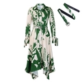 Vestido camisero floral para mujer con manga larga y cinturón a juego en estampados - S / Verde