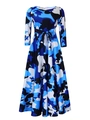 Detail der Taillenschnürung und des Camouflage-Prints auf dem blau-schwarzen Midikleid - S / Blauschwarz