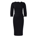 Detail eines eleganten schwarzen Slim-Fit Kleides mit 3/4-Puffärmeln und Taillenfalten - 4XL / Schwarz