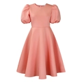 Close-up of the elegant coral pink short sleeves and waistline on this A-line dress - S / Light Pink
