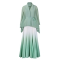 Dettaglio del top a pieghe verde menta e della gonna lunga a pieghe sfumata bianco-verde - Taglia unica / Top E Pantaloni / Ciano