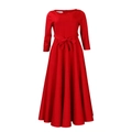 Detail of red maxi dress with high-waist bow tie and elegant A-line pleated skirt design - S / Red