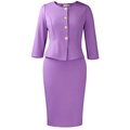 Détail de l'ensemble violet avec boutons dorés gaufrés et basque à la taille - S / Mauve Clair