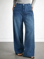 Damen Plus Size Wide-Leg-Jeans mit Sternenmuster, hoher Taille und lockerem, geradem Schnitt - 1XL / Blau