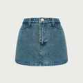 Gonna pantalone in denim linea ad A da donna, lavaggio blu medio con bottone e zip - S / Blu
