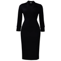 Dettaglio dell'elegante abito nero a maniche lunghe con collo a revers e scollatura a V - S / Nero