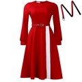 Rotes Maxikleid mit langen Ärmeln, weißem Seitenstreifen und passendem Gürtel für Damen - S / Rot