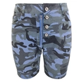 Damen Camouflage Denim Shorts mit hoher Taille, vier Metallknöpfen und Umschlag - 3XL / Grau