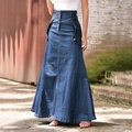 Damen Denim-Maxirock in Dunkelblau mit hoher Taille, Metallknöpfen und A-Linien-Schnitt - S / Blau