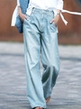Lichtblauwe denim jeans met hoge taille en wijde pijpen met retro dubbele plooien - S / Lichtblauw