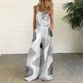 Detail of square neck wide leg jumpsuit with black and white wood grain pattern prints - White Circles