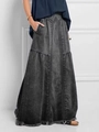 Gonna lunga in denim grigio scuro linea A con strisce nere e dettaglio orlo sfrangiato - S / Grigio