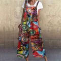 Women summer floral print jumpsuit with loose wide leg trousers and sleeveless design - Lake Blue
