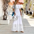 Witte off-shoulder maxi-jurk met bohemien kantwerk en een elegante vloeiende zoom - 3XL / Dresses / Wit