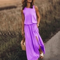 Mouwloze paarse maxi-jurk voor de zomer met ronde hals en stijlvolle zijsplit - S / Dresses / Lichtpaars