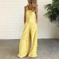 Women's summer yellow gingham wide-leg jumpsuit featuring decorative side buttons - S / Top And Bottom / Yellow Check