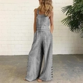 Women's black and white gingham wide-leg jumpsuit with wide straps and side button detail - S / Top And Bottom / Grey Plaid