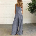 Blue and white plaid wide leg jumpsuit with side buttons and square neck design - S / Top And Bottom / Blue Plaid