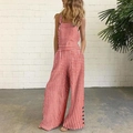 Women's red and white gingham wide-leg jumpsuit with decorative buttons and backless design - S / Top And Bottom / Red Plaid