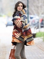 Manteau à capuche pour femmes avec motifs géométriques exotiques aux tons chauds - Rétro Bicolore