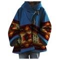 Manteau poncho à capuche bleu marine avec motifs ethniques et boutons brandebourg - S / Hauts / Bleu Rouge