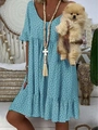 Vestido midi azul claro de lunares con cuello de pico y mangas con volantes - S / Top Y Pantalón / Azul claro