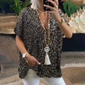 T-shirt da donna con scollo a V in nero e oro con paillettes e stile vintage bohémien - XL / Oro Iridescente