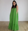 Summer A-line sleeveless maxi dress in vibrant grass green with ruffled hem detail - Green