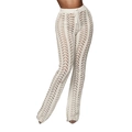 Détail du pantalon de plage au crochet crème avec taille à cordon et motifs ajourés - Blanc