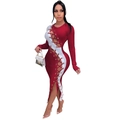 Dettaglio dell'abito in maglia a coste rosso e bianco con design stringato e cut-out laterale - 2XL / Rosso e Bianco