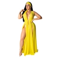 Dettaglio copricostume in chiffon giallo con profondo scollo a V e spacchi laterali - S / Giallo