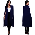 Veste de costume longue cape bleu foncé pour femme avec un style minimaliste uni - Bleu clair