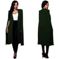 Blazer cape long vert foncé pour femme avec manches fendues ouvertes et couleur unie - Vert Militaire