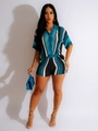 Ensemble en tricot pour femme avec rayures bleues verticales et chemise à manches courtes - Bleu lac