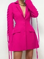 Schickes magentafarbenes langes Blazer-Kleid mit Schnürung und Reverskragen - Fuchsia