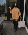 Detailed cable knit texture and adjustable drawstring hem on khaki women's winter coat - S / Camel Yellow