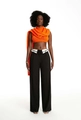 Détail du pantalon large noir à taille haute avec une ceinture contrastée blanche repliée - S / Noir