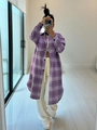 Giacca a camicia scozzese viola da donna in lana con colletto a rever e tasche ampie - Viola (G0648) / S