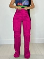 Pantalon cargo taille haute pour femme en rose vif avec plusieurs poches pratiques - S / Rose rouge