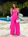 Sexy pinker Cargo-Jumpsuit mit weitem Bein und praktischen Taschen für Party-Outfits - S / Rosarot