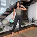 Ärmelloser Tube-Top-Jumpsuit mit Farbverlauf von Olivgrün zu Anthrazit in enger Passform - XL / Schwarz Farbverlauf