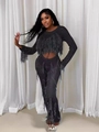 Conjunto sexy de ganchillo negro para mujer con flecos largos y lentejuelas brillantes - S / Negro
