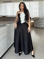 Elegantes Set aus schwarz-weißem Tube-Top mit Goldknöpfen und hohem A-Linien-Rock - S / Schwarz