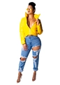 Detailed texture of shiny yellow PU leather puffer jacket with metallic zipper closure - S / Yellow