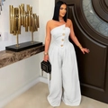 Elegante tuta bianca a fascia con gamba larga e bottoni decorativi dorati di classe - S / Bianco